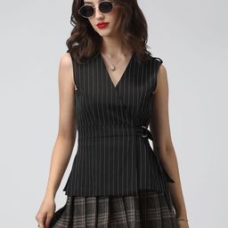 SHOWOFFFF Tailored-Fit Striped V-Neck Sleeveless Blazer-picture-23