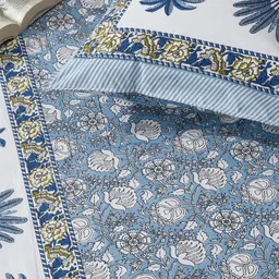 Rajasthan Decor Blue & White Floral Cotton 144 TC Single Bedsheet Set-1.50 m x 2.25 m-picture-25