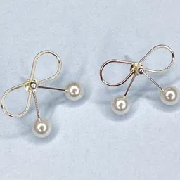 DN ENTERPRISES Set Of 2 Sterling Silver Gold-Plated Pearls Beaded Korea Bowknot Studs image 4
