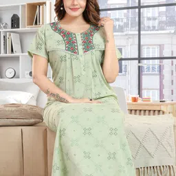 TRUNDZ Women Floral Printed Round Neck Pure Cotton Maxi Nightdress-picture-25