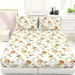 THE WHITE MOSS Off White Floral 220 TC Bedsheet with 2 Pillow Covers image 1