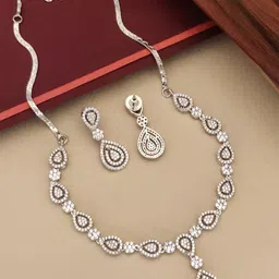 ABDESIGNS Enchanting Silver Plated American Diamond Studded Jewellery Set-image-0