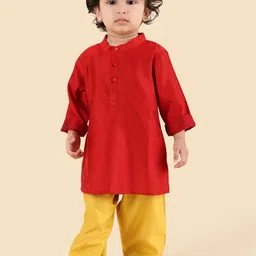Fabindia Boys Geometric Self Design Band Collar Roll-Up Sleeves Kurta With Pyjama-image-28