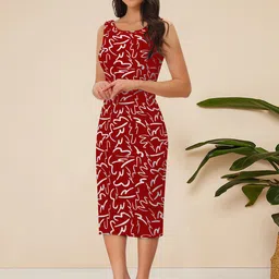 BAESD Women Abstract Printed Sleeveless Sheath Midi Dress image 2
