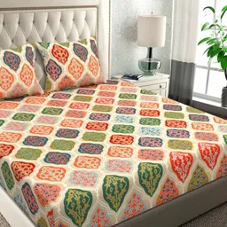 bsb home Orange & Green Printed Microfiber 144 TC King Bedsheet Set 2.18 m x 2.20 m-image-37