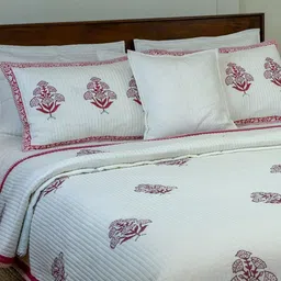 The Jaipur Wala Blossom White & Pink Cotton Breathable Super King Bed Covers image 3