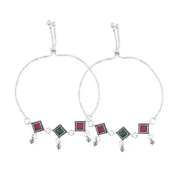 Silvermerc Designs Silver-Plated Artificial Stones Studded and Beaded Anklets image 3