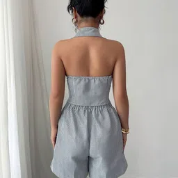 JC Mode Striped Notch Collar Top & Shorts Co-Ords image 4