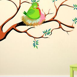 LANSTICK Green & Brown Tree With Bird Printed Self-Adhesive WallStickers-picture-19