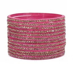 Shasmi Set Of 12 Gold-Plated & Pink Glass Zircon Bangle image 2