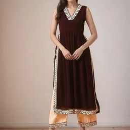 KALINI Women Floral Yoke Design V-Neck Nyra-Cut Georgette A-Line Kurta with Palazzos-image-7