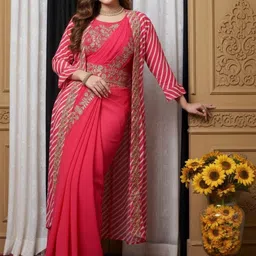 krisha fashion Ethnic Motifs Embroidered Poly Georgette Designer Saree image 4