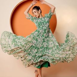 Antheaa Women Tropical Printed Flutter Sleeve Chiffon Fit & Flare Dress-picture-29