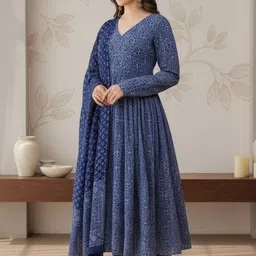 Anouk Women Ethnic Motifs Printed Panelled Kurta with Trousers & With Dupatta image 2