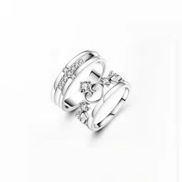 Teeragaj Set Of 2 Stainless Steel Stone Studded Finger Ring-picture-22