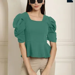 Metronaut Puff Sleeve Peplum Top-picture-40
