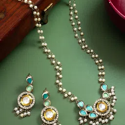 Anouk Silver-Plated Kundan Studded & Beaded Jewellery Set image 1