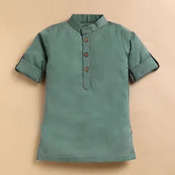 LITTLE COLLARS Boys Floral Printed Cotton Kurta with Pyjama And Nehru jacket image 2