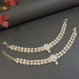 I Jewels Gold-Plated Kundan Studded Anklets-image-74