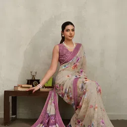 100 Dreams Floral Printed Pure Georgette Saree image 5