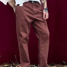 Snitch Bordeaux Brown Baggy Fit Jeans-picture-37