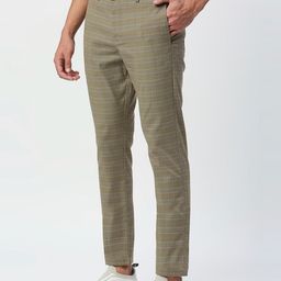Basics Men Checked Tapered Fit Mid-Rise Formal Trousers-picture-27