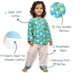 Polka Tots Boys Polka Tots Lotus print Full sleeves Nightwear Kurta Pyjama set image 4