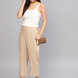 varanga Women Regular Fit Beige Viscose Rayon Trousers image 2