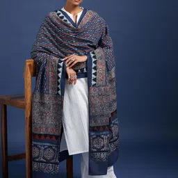 Taavi Ethnic Motif Printed Ajrakh Pure Cotton Dupatta image 3