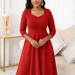 AMEEZA Women Sweetheart Neck Crepe Fit & Flare Dress image 1