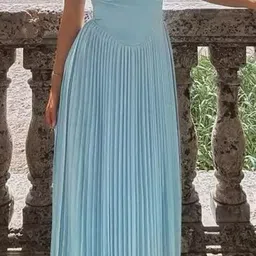 miss mosa by akanksha Alamode By Akanksha Women Blue Mary Off Shoulder Pleated Maxi Dress image 2