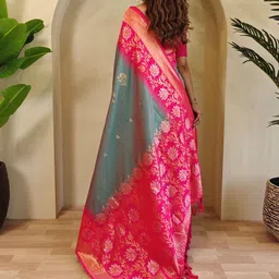 Mameraa Floral Zari Art Silk Heavy Work Saree image 4