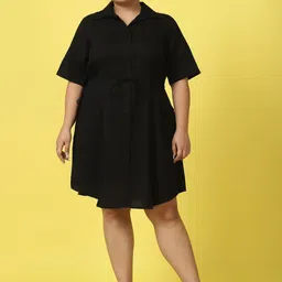 theRebelinme Plus Size Shirt Collar Short Sleeves Linen A-Line Midi Dress-picture-28