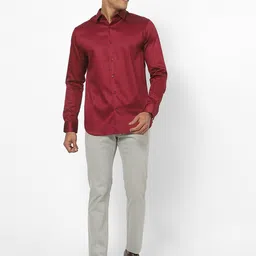 The Collection Men Classic Slim Fit Solid Spread Collar Satin Formal Shirt-picture-25