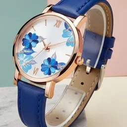 Moover Women Printed Dial & Leather Bracelet Style Straps Analogue Automatic Watch FLWRltr-BLUE-j1 image 3