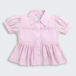 Tiny Girl Shirt Collar Puff Sleeve Cotton Peplum Top-picture-11