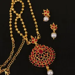 LAFORWORD Gold-Plated Stone-Studded & Beaded Jewellery Set-picture-24