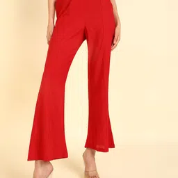 SVKETAIL Women Cherry Red Comfort High-Rise Flared Trousers-picture-10