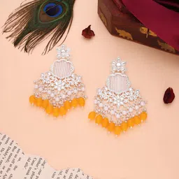 MEIRA JEWELLERY Gold-Plated Artificial Stones Studded & Beaded Floral Drop Earrings-picture-32