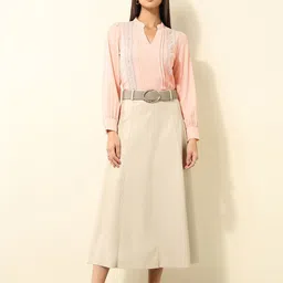 U.S. Polo Assn. Women Self Design Mandarin Collar Cuffed Sleeve Top image 5