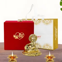 INTERNATIONAL GIFT Gold-Toned Lord Laddu Gopal Religious Idol Showpiece With 2 Diya-image-85