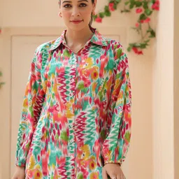 Rain & Rainbow Women Abstract Printed Shirt Collar Pure Cotton Top-picture-10