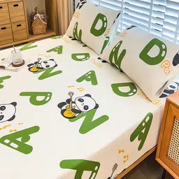 JC HOME White & Green Graphic 220 TC King Bedsheet with 2 Pillow Covers image 3