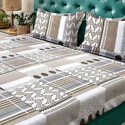 Myntra Elegant Homes White & Beige Printed 300 TC Super King Bedsheet Set 2.7 x 2.7 m image 5