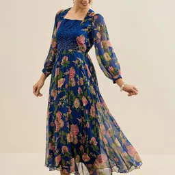 Antheaa Floral Print Chiffon A-Line Midi Dress image 5