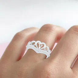 Lila Silver-Plated AD-Studded Letter V Adjustable Ring image 4