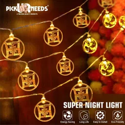 pick ur needs Diwali String Swastik Metal Hanging Lights, Warm White Round 3D Curtain Lights Ceiling Light Ceiling Lamp image 4