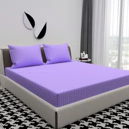 atcamber Cotton Double Flat 300 TC Striped Bedsheet-picture-13
