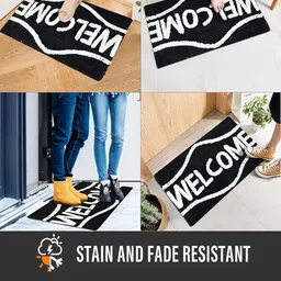 Kuber Industries 2Pcs Black Printed Rectangle Anti Skid Doormats image 4