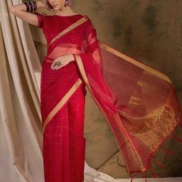 DIVASTRI Striped Sequined Saree With Blouse-image-68